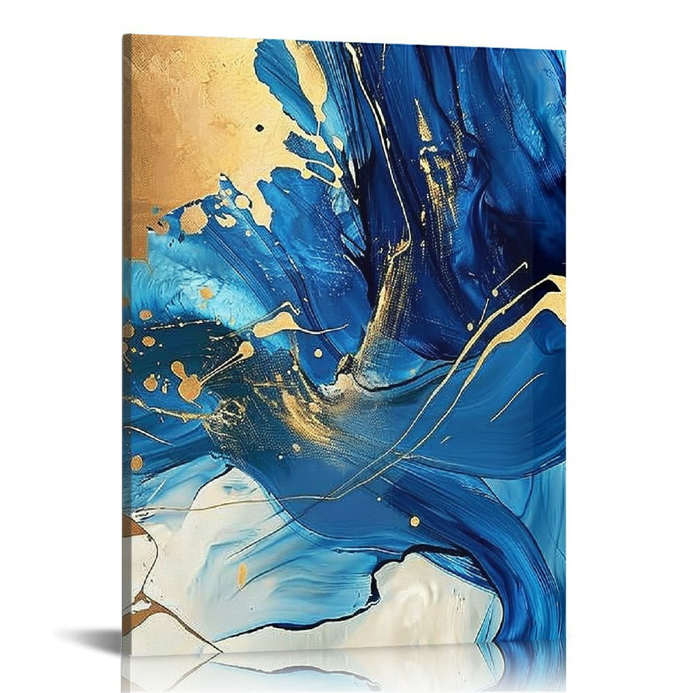 Nawypu Blue Gold Abstract Wall Art Gold Navy Blue Abstract Canvas Art ...