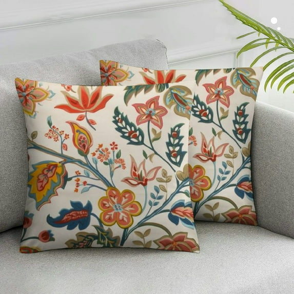 Nawypu Blue Gold Red Coral Tan Jacobean Pillowcases Abstract Red Flower Retro Throw Pillow Cover Case Decorative Cushion for Couch Bed 2pcs