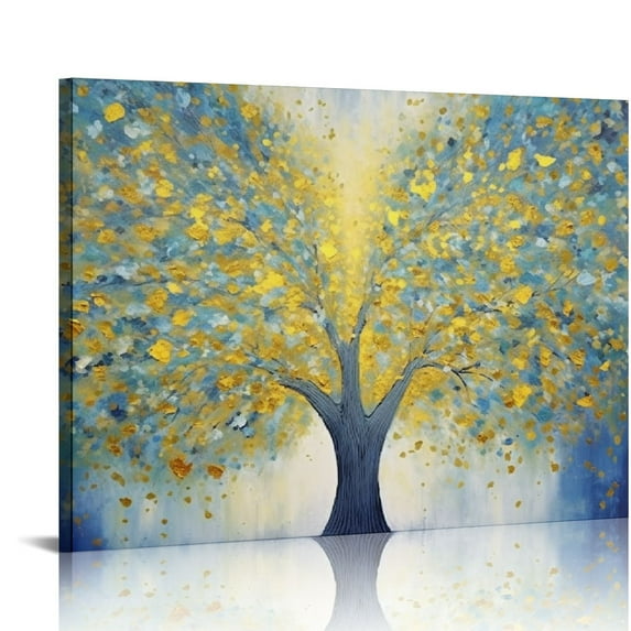 Nawypu  Blue Gold Wall Art Colorful Abstract Heart Shape Tree Paintings Contemporary Artwork Tree of Life Picture Print on Canvas Art Home Bedroom Bathroom Wall Decor Framed Ready to Hang