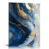Nawypu Blue Gold Wall Art Poster Abstract Canvas Painting Navy And Decor Modern Artwork Print Home for Living Room Dining Bedroom