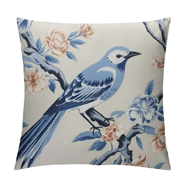 Nawypu Blue Indigo Floral Chinoiserie Pillow Cases Blue and White