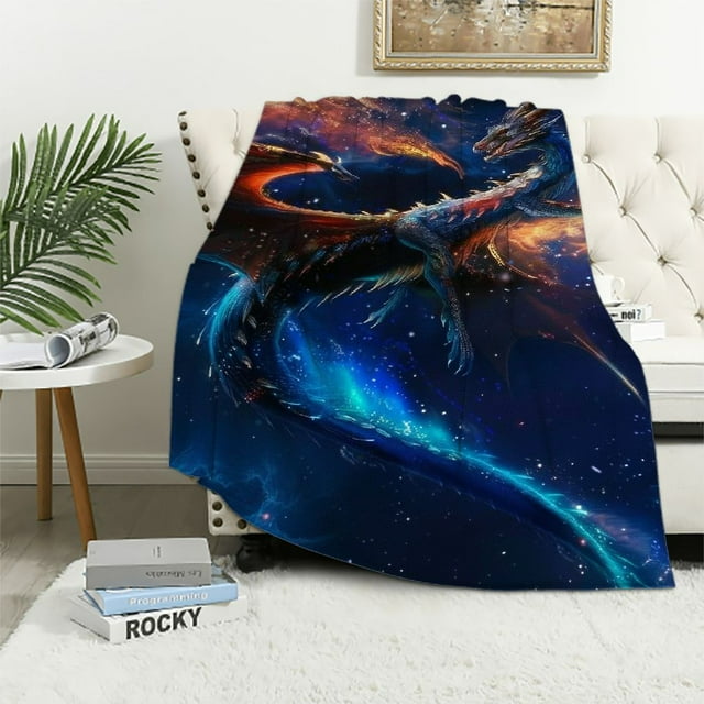 Nawypu Blue Lightning Dragon Blanket Queen Magical Animal Throw Blanket