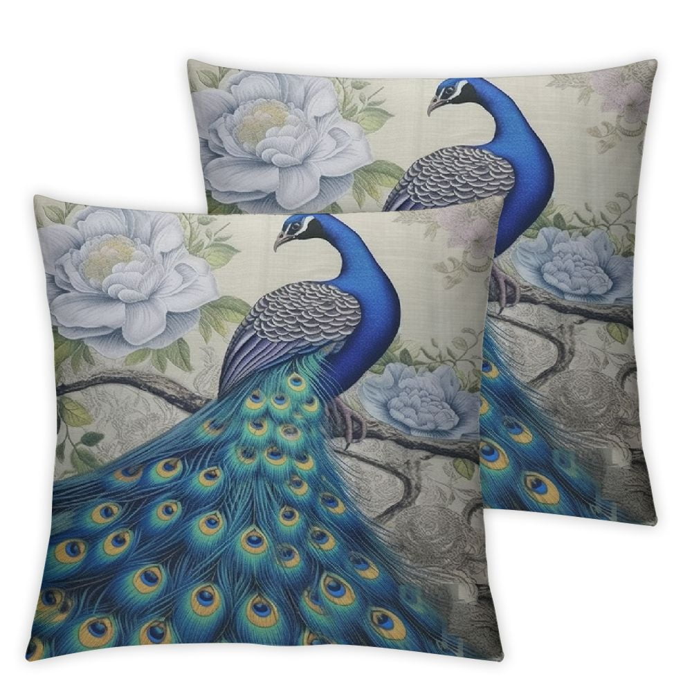 Nawypu Blue Peacock Throw Pillow Case Beautiful Watercolor Flowers