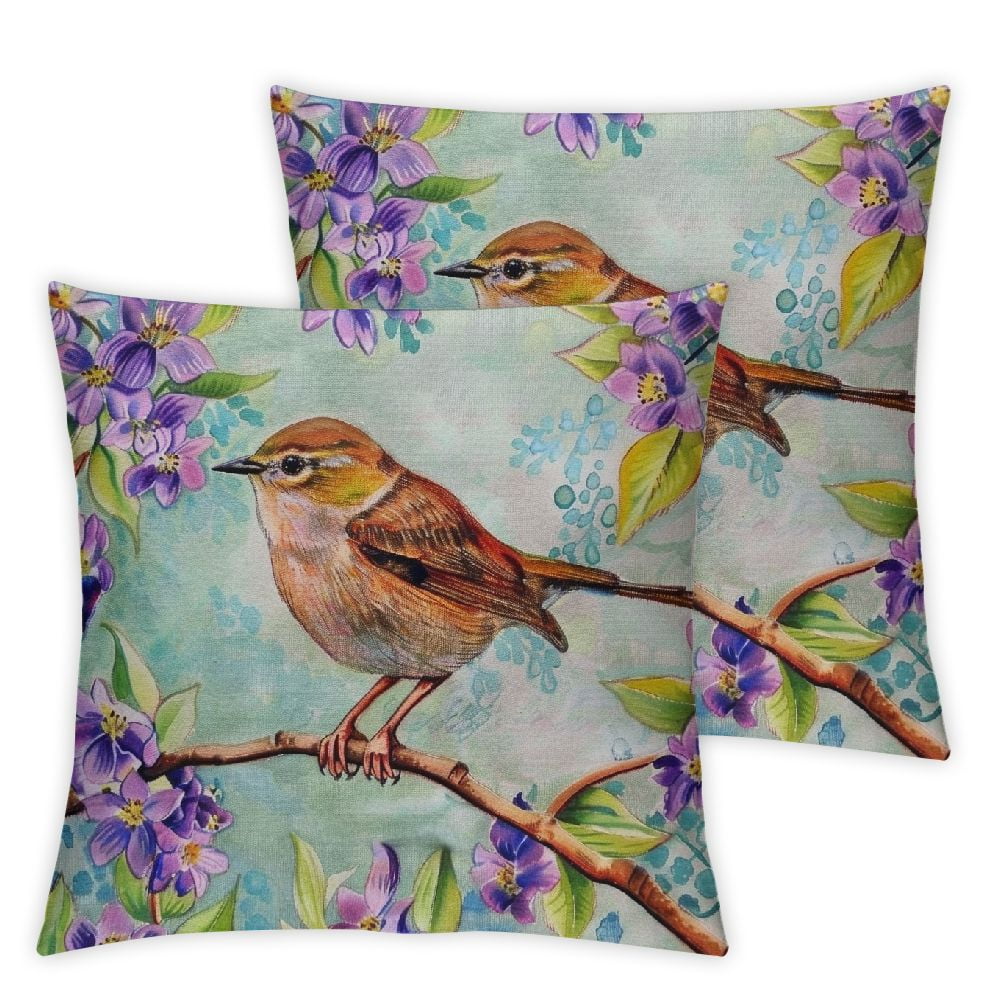 Nawypu Blue Purple Cream Bird Floral Pillow Covers Watercolor Floral