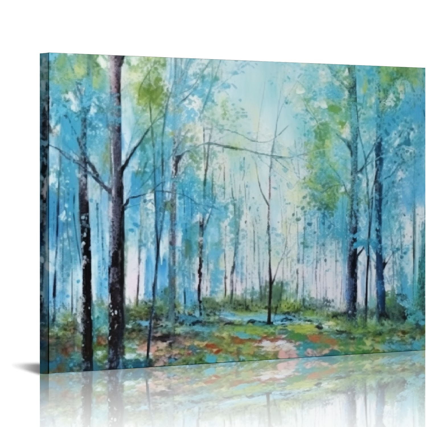 Birches forest watercolor painting, canvas print, birches landscape, hand painted scenery, vertical horizontal art print, blue green discount beige