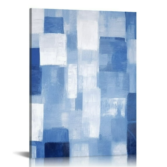 Nawypu Blue Wall Art White and Blue Abstract Wall Art Modern Oil Painting Print Canvas Aesthetic Wall Decor for Living Room Bedroom Bathroom Office