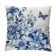 Nawypu  Blue and White Floral Pillow Covers Chinoiserie Pillow Cover Farmhouse Butterflies Spring Throw Pillowcase Outdoor Cushion Cover for Sofa Bedroom Indoor Outdoor