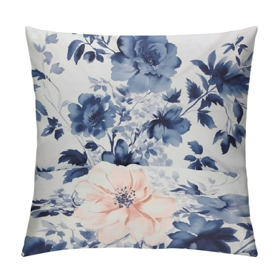 Nawypu Blue and White Floral Throw Pillow Covers Watercolor Decorative Floral Pillow Case Outdoor French Navy Blue Flowers Couch Cushion Cover for Living Room Couch Car Home Decor.