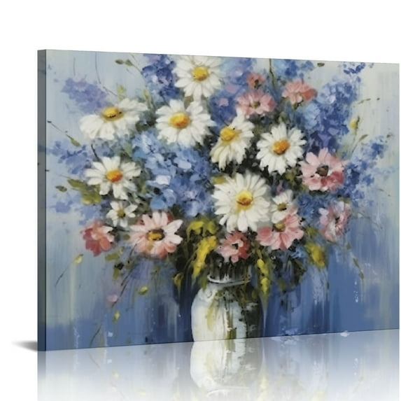 Nawypu Blue and White Flower Wall Art, Fresh Flowers in vase Canvas Print Nature Scenery Wall Art for Living Room Bedroom Wall Painting Decoration Modern Artwork