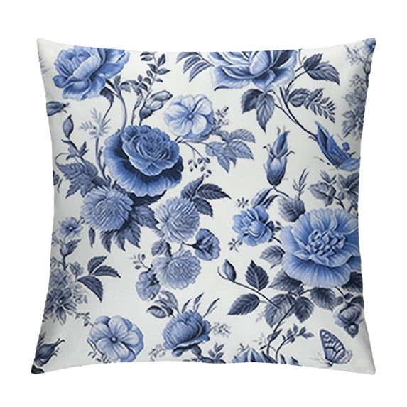 Nawypu Blue and White Porcelain Floral Pillow Covers Set of 2 Modern Vintage Chinoiserie Decorative Throw Pillow Covers Soft Elegant Couch Cushion Cover for Bed Living Room Outdoor Sofa