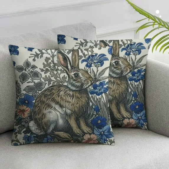 Nawypu Blue and White Porcelain Pillow Covers Floral Chinoiserie Rabbit Pattern Farmhouse Decorative French Country Style Cushion Pillowcases for Bedroom Living Room Sofa 2pcs