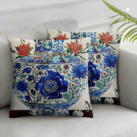 Nawypu Blue White Throw Pillow Covers Decorative Vase Sofa Couch Cushion Covers Chinese Art Porcelain Bottles Print Pillowscase for Home Holiday Spring Decoration, 2pcs