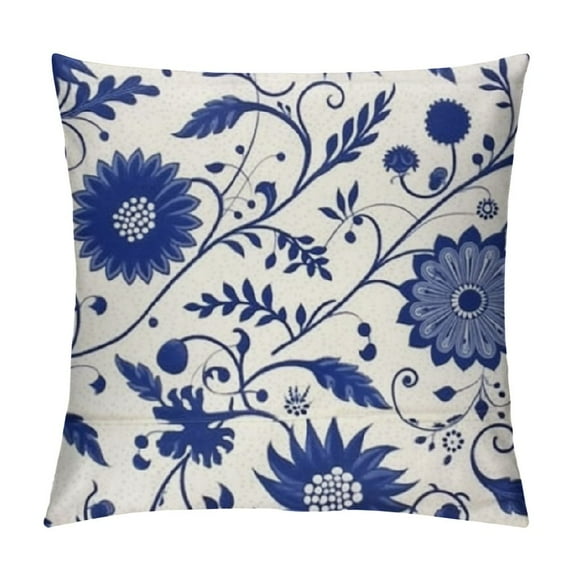 Nawypu  Blue and White Porcelain Pattern Throw Pillow Covers Cushion Case Pocket Button Vintage Farmhouse Pillowcase for Sofa Couch Bed