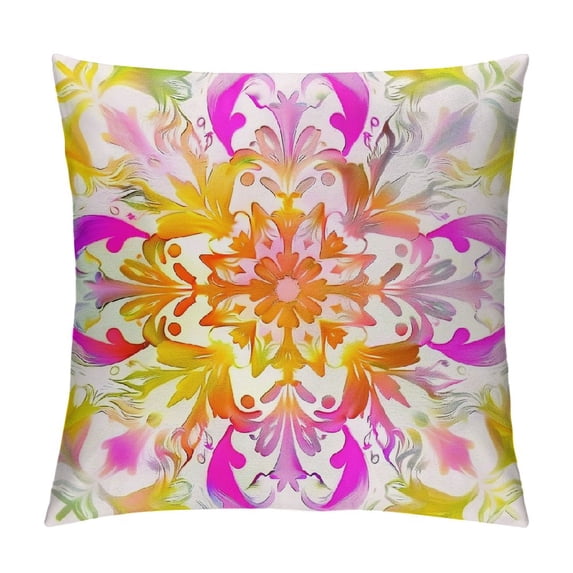 Nawypu Bohemian Floral Cushion Covers, Boho Throw Pillow Covers Yellow Purple Ombre Flowers Pillow Covers,Retro Ethnic Design Persian Tribal Pattern Cushion Cases Waterproof