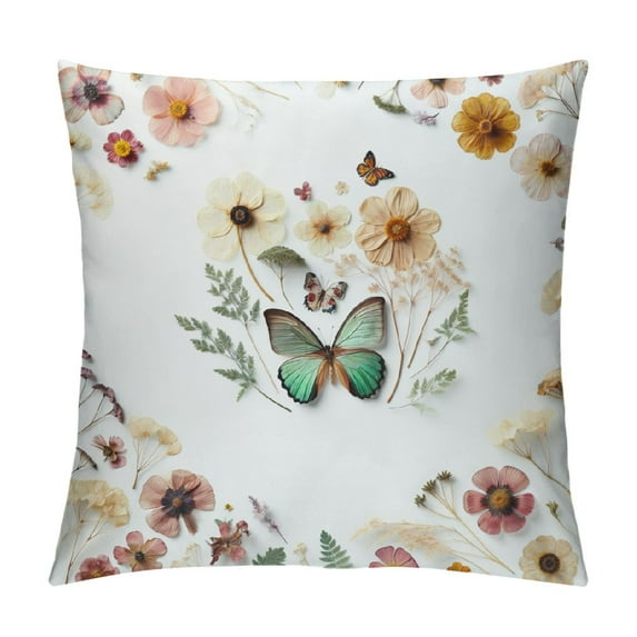 Nawypu Boho Butterfly Flower Throw Pillow Covers, Vintage Watercolor Botanical Bohemian Aesthetic Floral Throw Pillow Covers, Baby Girl Bedroom Nursery Decor, Gifts for Girls