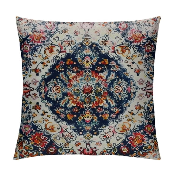 Nawypu Boho Pillow Covers Blue Orange Pink Throw Pillows Vintage Ethnic Carpet Bohemian Coral Floral Print Decorative PillowCase Farmhouse Cushion Case Decor for Home Sofa Couch Bed