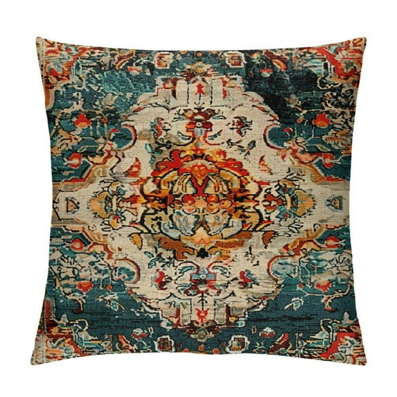 Nawypu Boho Pillow Covers, Persian Carpet Red Blue Vintage Throw Pillow Cover Antique Ethnic Decorative Red Blue Pillow Cases Home Decor Square Linen Pillowcase