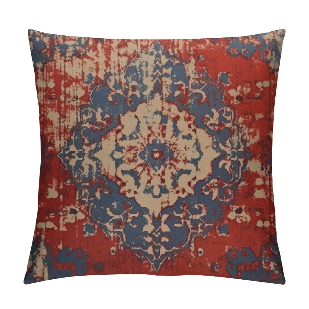 Nawypu Boho Red Throw Pillow Cover, Bohemia Ethnic Style Carpet Pattern