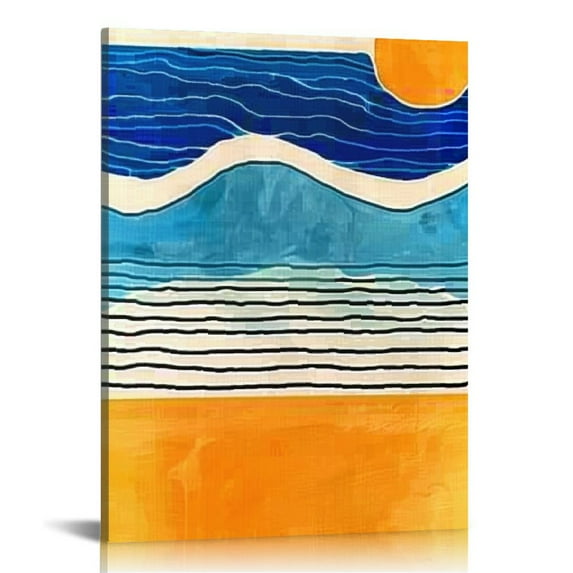 Nawypu Boho Wall Art Prints - Framed Canvas Print Wall Art Color Blocks Abstract Mid Century Modern Wall Art Boho Decor