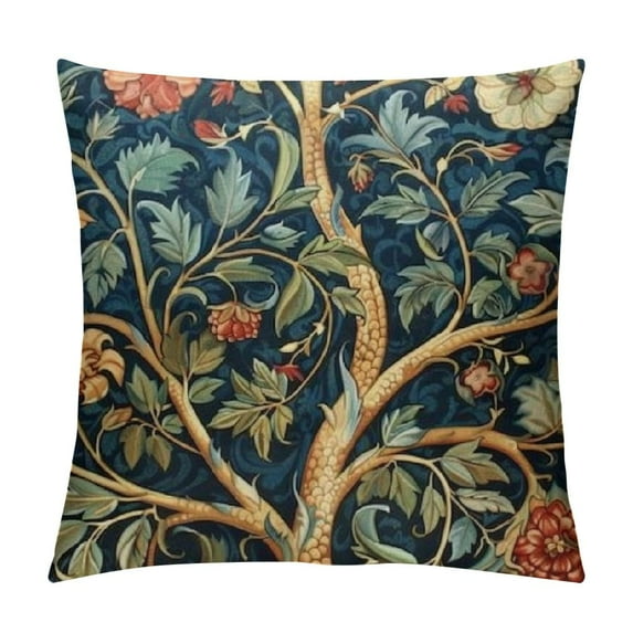 Nawypu Botanical Floral Chinoiserie Style Pillow Case Navy Blue Burgundy Gold Euro Sham Pillow Cover Asian Cushion Cover Accent Pillowcase Rustic Home Decor for Sofa Living Room