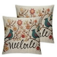thumbnail image 1 of Nawypu  Brown Word Art Welcome Leaves Birds Friends Family Lover Decorative Lumbar Throw Pillow Cover Case Home Living Room Bed Sofa Car 2pcs Rectangular, 1 of 6