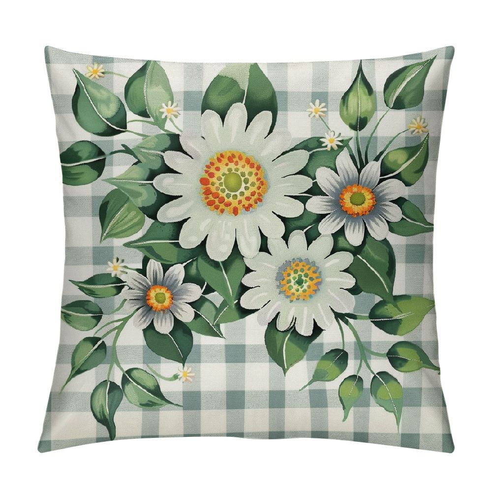 Nawypu Buffalo Plaid Daisy Pillow Covers Farmhouse Spring Summer