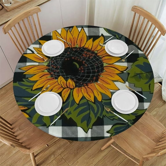 Nawypu Buffalo Plaid Round Edged Table Cover Round Fitted Table Cloth with , Christmas Buffalo Table Cover Waterproof Wipeable Round Elastic Tablecloth Round Holiday
