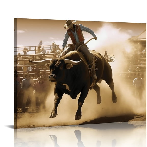 Nawypu Bull Riding Bull Rider Art Poster，Western Art, Bull Riding Art, Rodeo Art Posters Wall Art Paintings Canvas Wall Decor Home Decor Living Room Decor Aesthetic