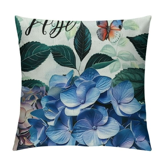 Nawypu Burlap Blue Hydrangea Throw Spring Summer Pillow Covers, Enjoy The Little Things Flowers Decoration Cushion Case, 4 Designs Square Bless Our Home Theme Party Home Decor