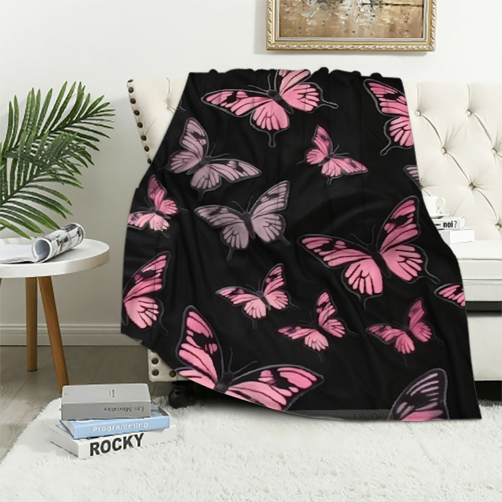 Nawypu Butterfly Blanket Lightweight Pink Butterfly Throw Blanket for