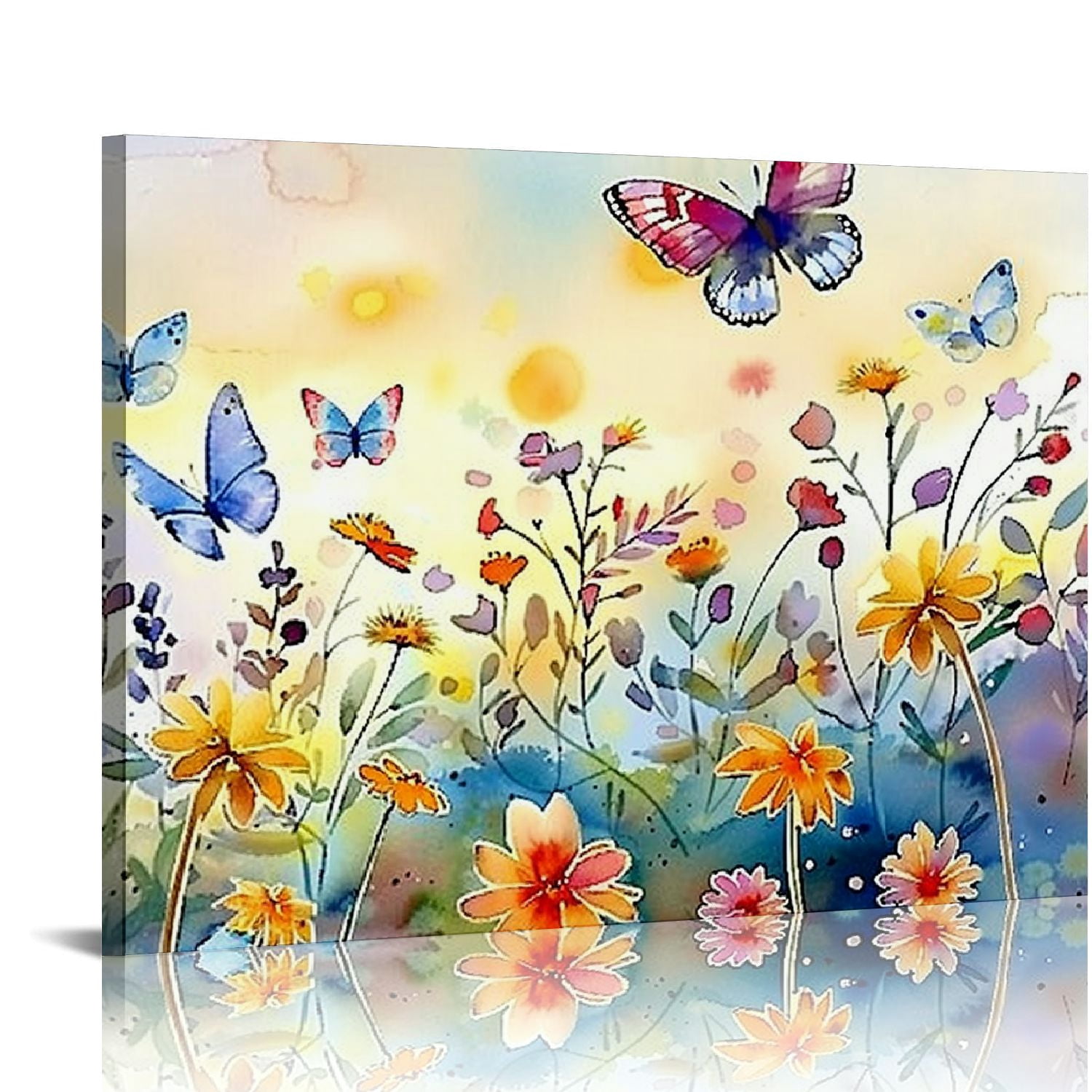Nawypu Butterfly Canvas Wall Art Colorful Wildflower Wall Decor ...