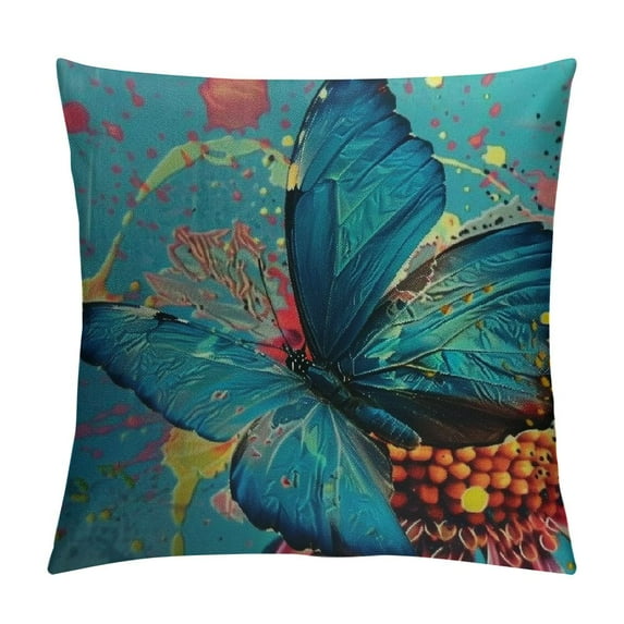 TIAOTIAOHOU Butterfly Decorative Throw Pillow Cover Case Watercolor Butterflies Lotus Flower Bold Splash Cases Square Standard Cushion Covers for Couch Sofa Bed