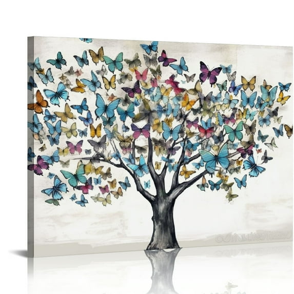 Nawypu Butterfly Pictures Wall Art Tree of Life Painting on Canvas Framed Colorful Butterflies Prints Artwork for Living Room Bedroom Decor
