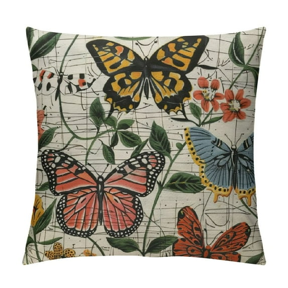 Nawypu  Butterfly Pillow Cover Farmhouse Decoration Rustic Decorative Cushion Cover Square Pillowcase for Sofa Couch Porch
