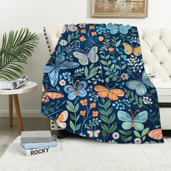 Nawypu Butterfly Throw Blanket Ultra Soft Warm Colorful Flower Blankets for Bed Chair Sofa Couch Bedroom Decor All Season