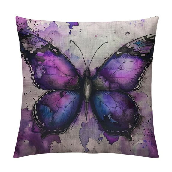 Nawypu  Butterfly Throw Pillow Cover Watercolor Animal Bird Magical Fantasy Butterflies Rectangle Pillow Cases Home Decorative Cushion Cover for Bed Sofa Purple Black