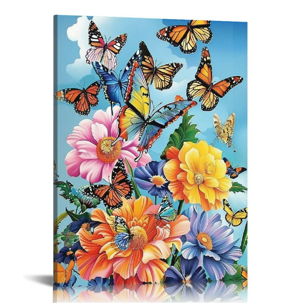 WERPE Butterfly Wall Art Framed Flower Pictures Art Wall Decor Animal