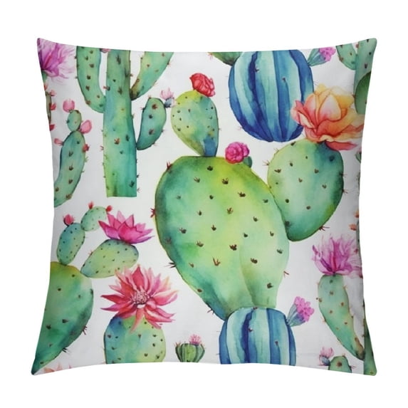 Nawypu Cactus Cushion Cover Green Succulents Plants Floral Flower Square Decorative Pillowcase Throw Pillow Case Double Sided Valentine's Day Home Decoration