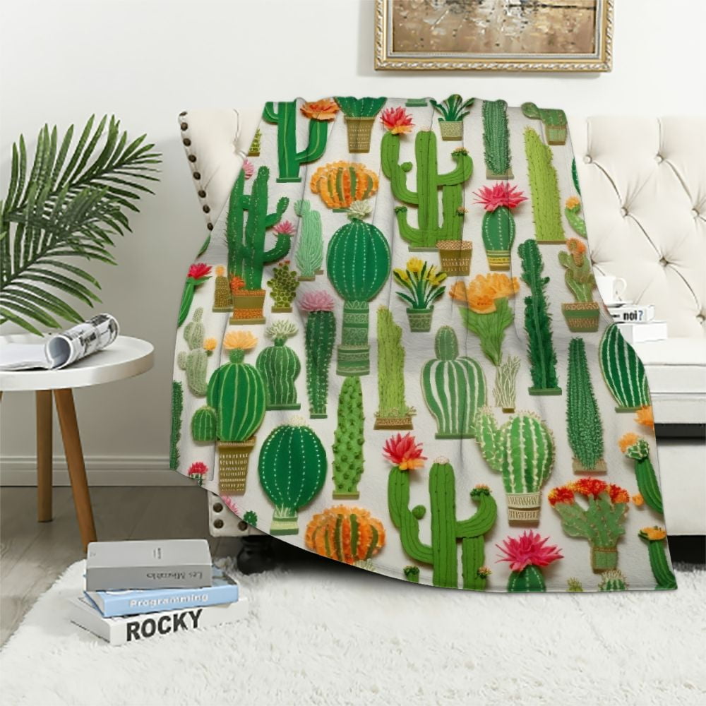 Nawypu Cactus Plant Cacti Flower Blanket, Soft Blankets Flannel Bed