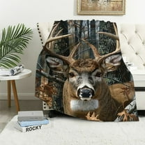 Nawypu  Camo Buck Deer Blanket for Bed,  Woodland Throw Blanket for Men, Women and Kids - Super Soft Plush Deer Blanket Throw