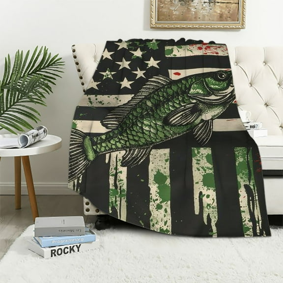 Nawypu Camo Camouflage Hunting Fish American Flag Soft Warm Full Throw Blanket Flannel Fuzzy Travel Blankets All-Season Throws for Bed Sofa Women Gifts