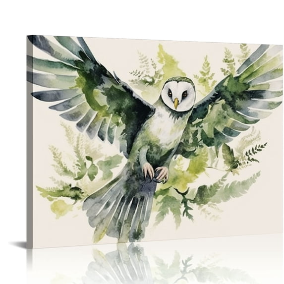 Nawypu Canvas Modern Wall Art,The Office Decor,Flying Owl with Trees Leaves Background Nature Animal Illusion Art Canvas Artwork Wall Art Office Decor Home Decorations