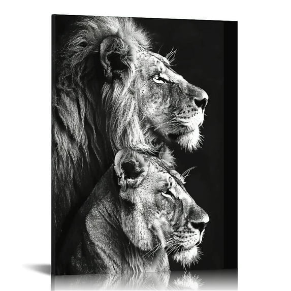 Nawypu Canvas Painting Lion Couple Animal Black and White Wall Art Africa Lion Poster and Modern Minimalist Photo Wall Living Room Bedroom Decoration