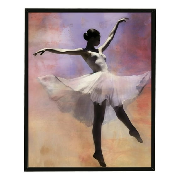 Nawypu Canvas Print Wall Art Ballerina Silhouette on Purple Watercolor Background Dance Athletes Digital Art Realism Chic Portrait Colorful Multicolor for Living Room, Bedroom, Office