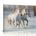 thumbnail image 1 of Nawypu  Canvas Print Wall Art Duo of White Stallion in Snowy Winter Forest Field Animals Wildlife Photography Realism Rustic Scenic Nature Chic Colorful for Living Room, Bedroom,20x16 inch, 1 of 4