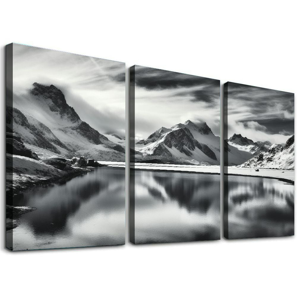 Nawypu Canvas Print Wall Art Duotone Winter Arctic Snow Mountain Lake ...