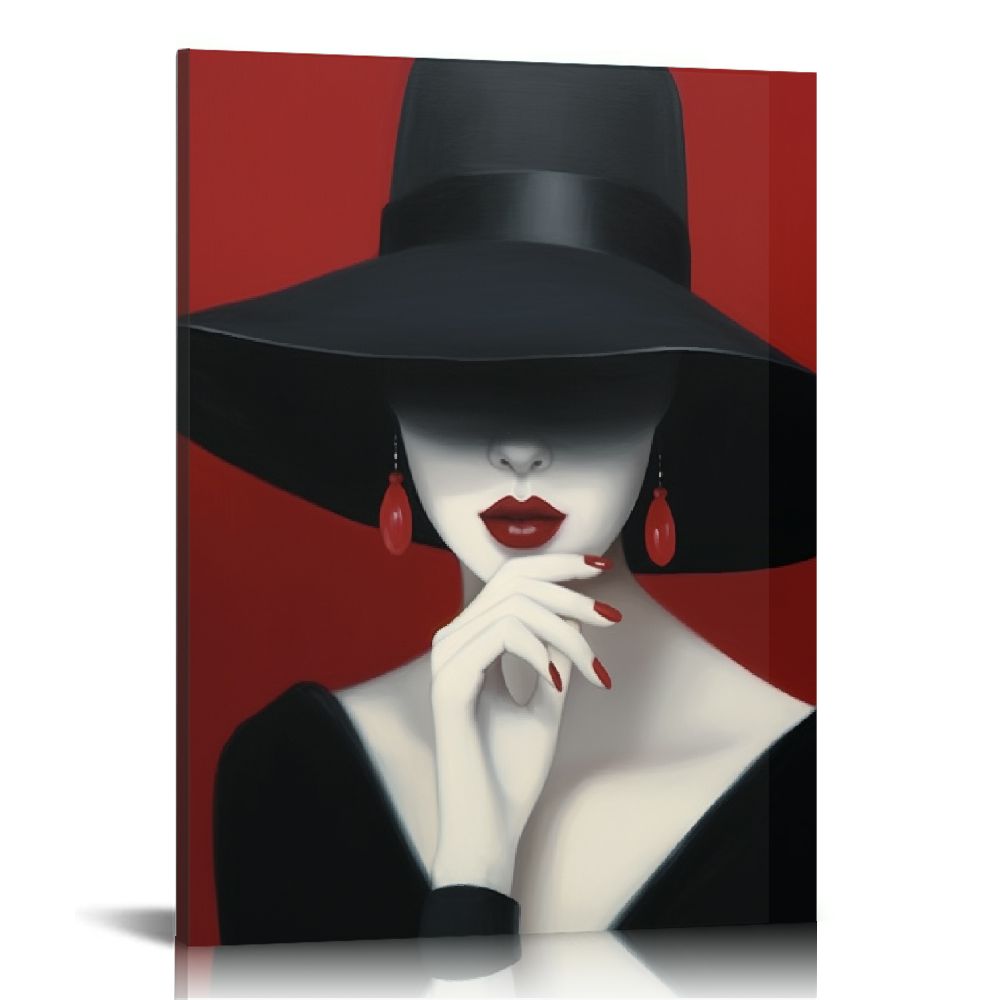 Nawypu Canvas Print Wall Art Elegant Woman with Red Lipstick & Earrings ...