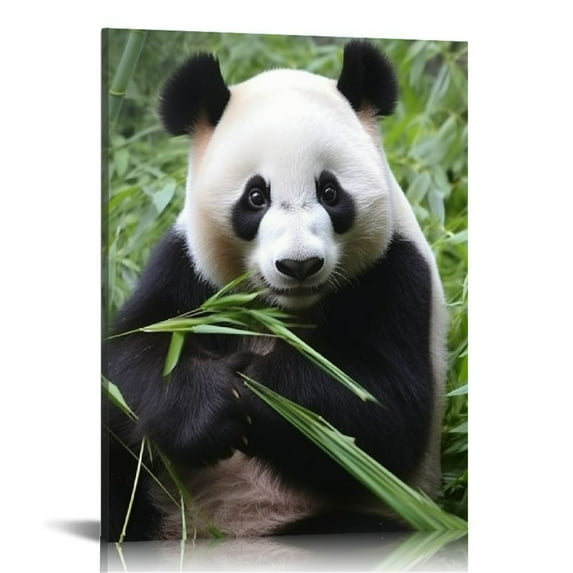 Nawypu  Canvas Print Wall Art Giant Panda Chewing on Bamboo Shoot Animals Wildlife Photography Modern Art Tropical Scenic Relax/Calm Multicolor Colorful for Living Room, Bedroom, Office -