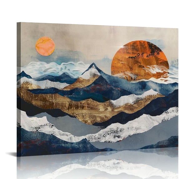 Nawypu Canvas Print Wall Art Marble Granite Mountain Range Valley Nature Wilderness Illustrations Modern Art Rustic Zen Landscape Earth Art Deco for Living Room, Bedroom, Office