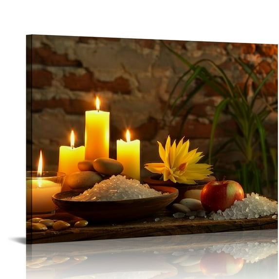 Nawypu  Canvas Print Wall Art Meditation Spax Candle Massage Stones Nature Wilderness Photography Realism Rustic Landscape Colorful Multicolor for Living Room, Bedroom, Bathroom